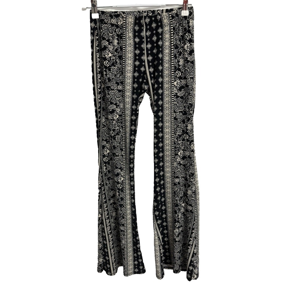 Vibe‎ Juniors Med Black White Flared Knit Pants Festival BOHO Hippie Y2K 90's